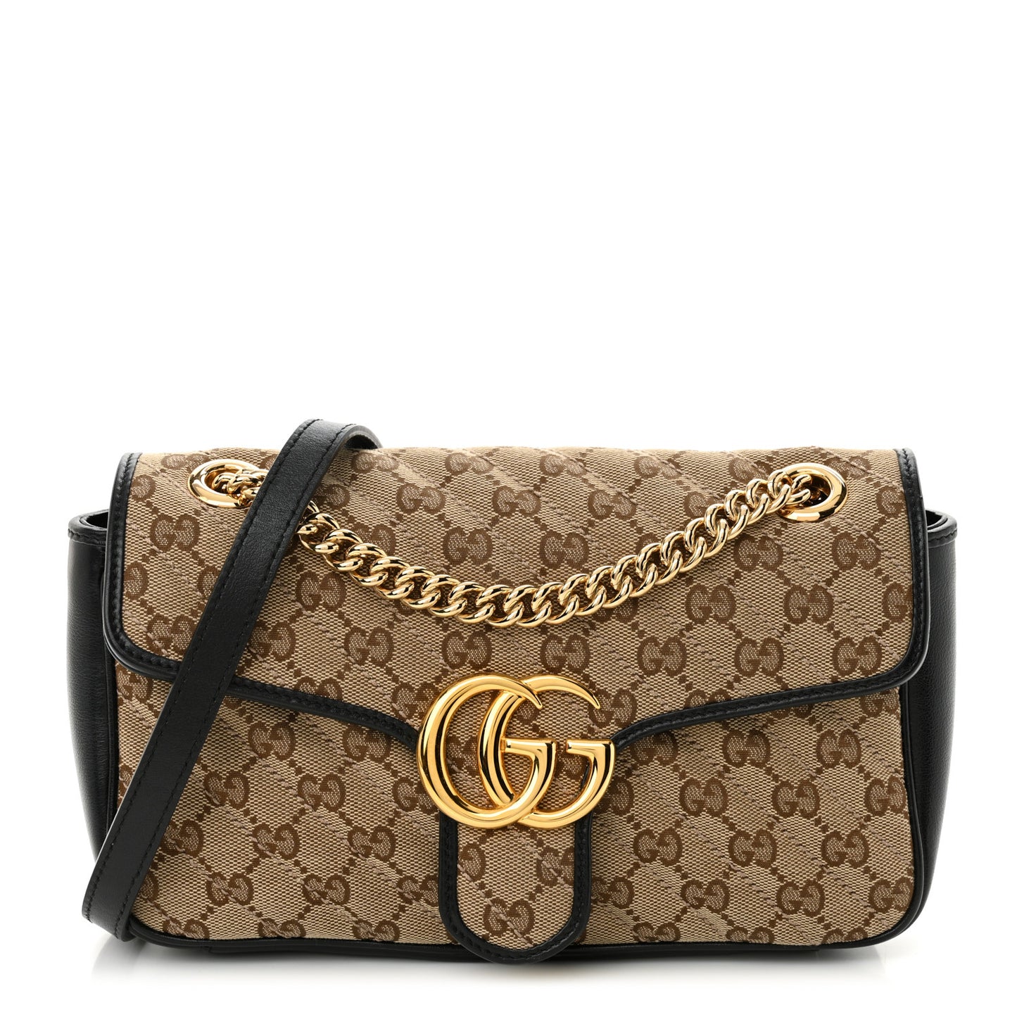Monogram Matelasse Diagonal Small GG Marmont Shoulder Bag Beige Black