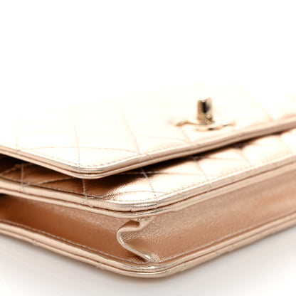 Chanel Metallic Lambskin Quilted Trendy CC Wallet On Chain WOC Gold 10 of 12