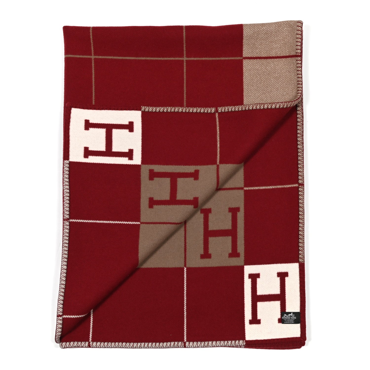 Hermes Wool Cashmere Avalon III Blanket Ecru Rouge H 2 of 3