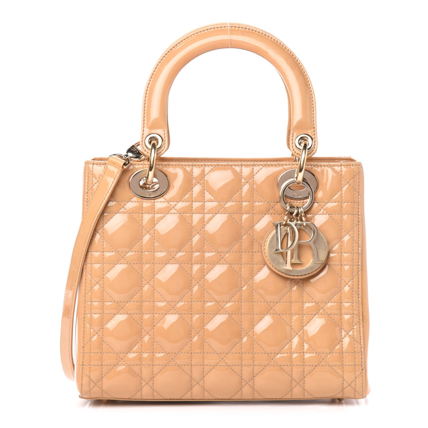 Patent Cannage Medium Lady Dior Beige