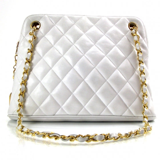 Lambskin Quilted Shoulder Bag White