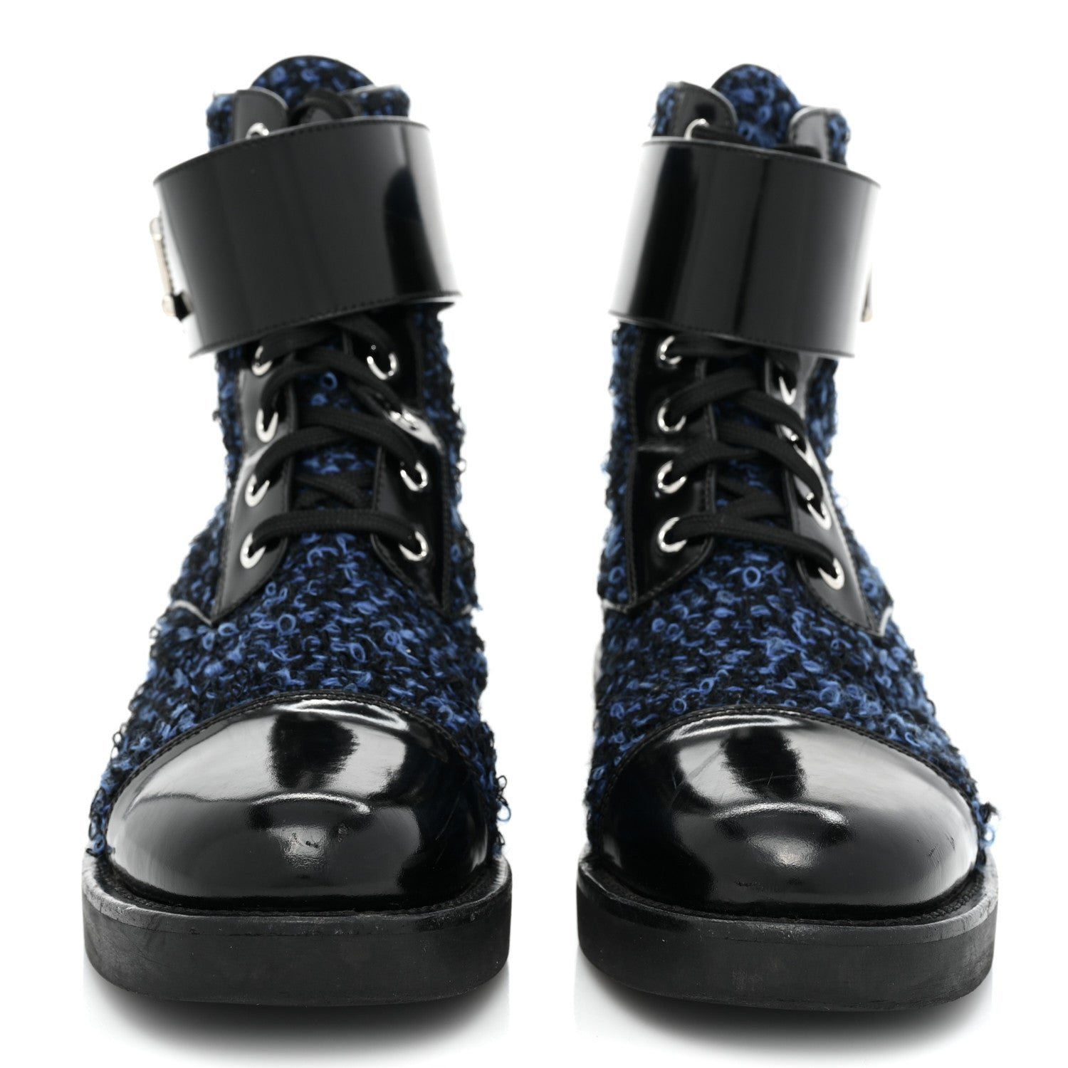 Louis Vuitton Tweed Calfskin Wonderland Ranger Boots 37.5 Blue Black 2 of 15