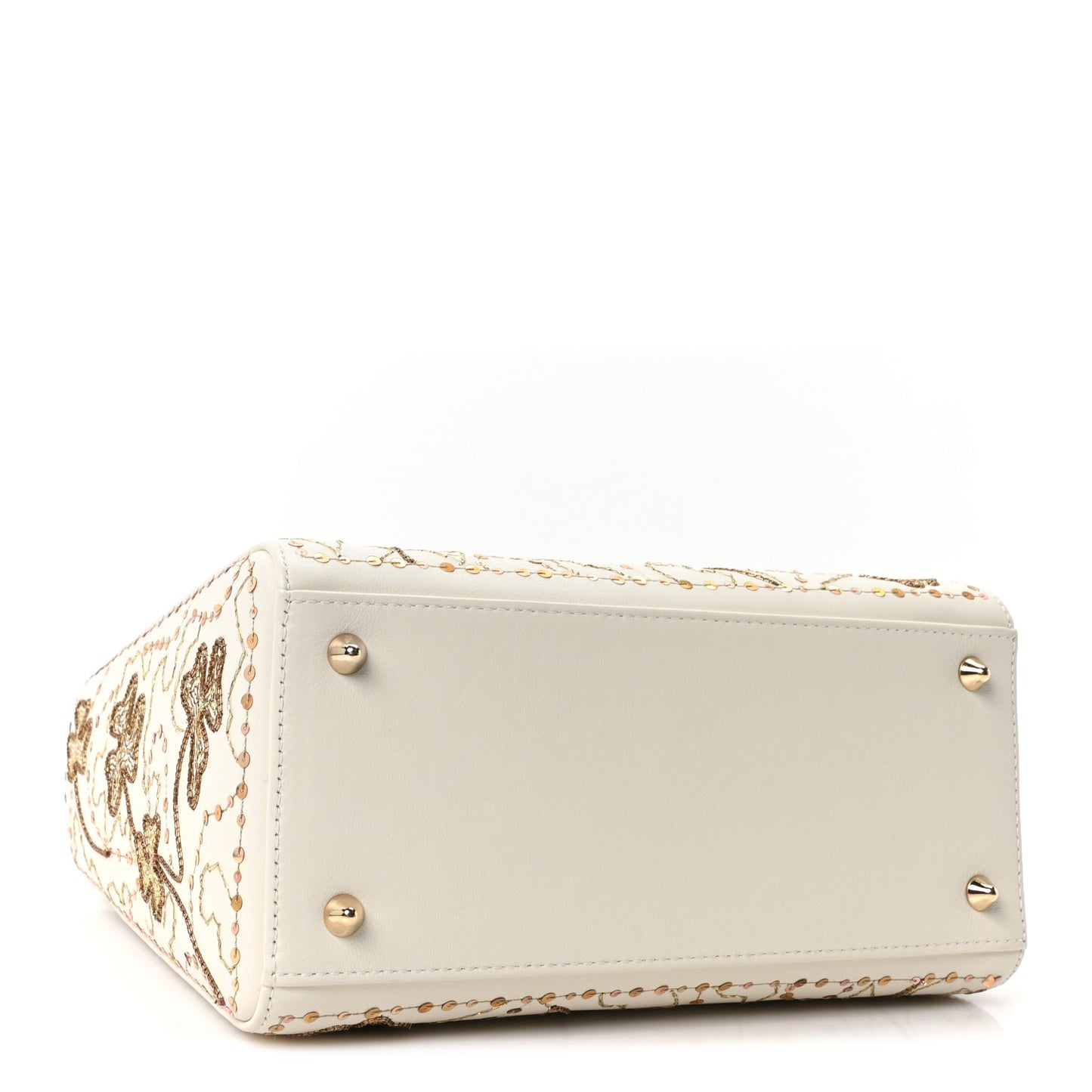 Smooth Calfskin Sequin Embroidered Clover Medium Lady Dior White
