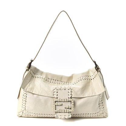 Fendi Goatskin Whipstitch Large Convertible Baguette White 1 of 8