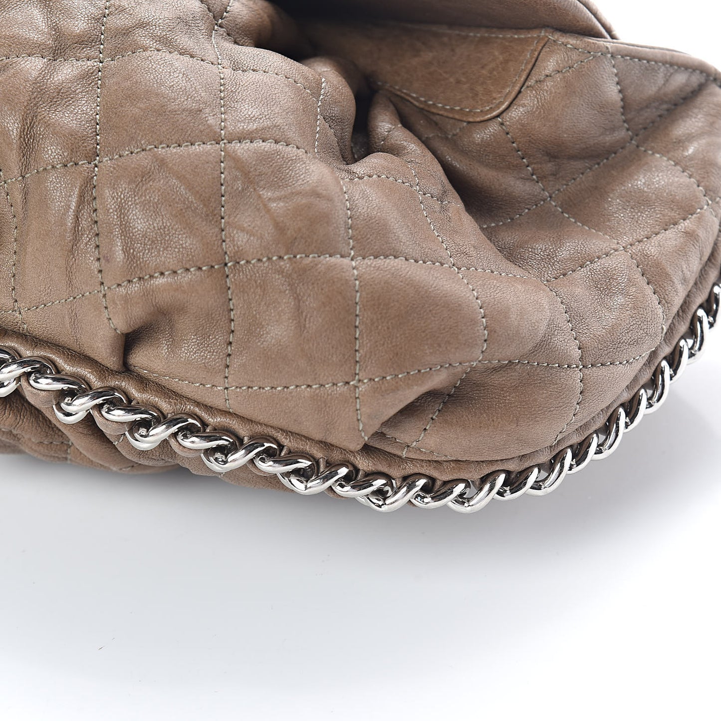 Crumpled Lambskin Quilted Medium Chain Around Flap Light Khaki