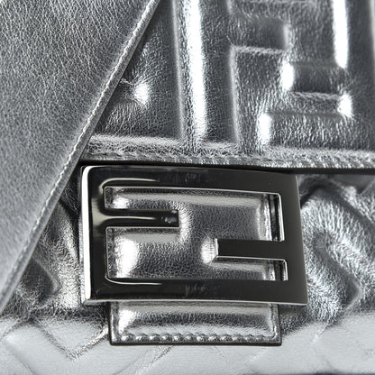 Fendi Vitello Catalan Mirror FF 1974 Embossed Baguette Argento 7 of 10