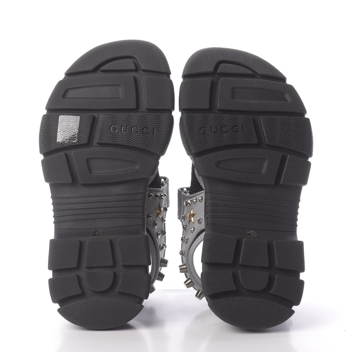 Technical Canvas Calfskin Reflective Studded Mens Aguru Sandals 6 Silver Black