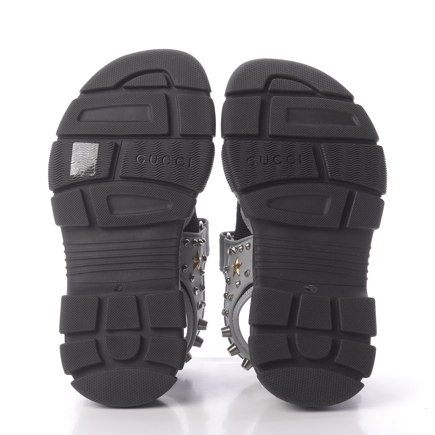 Gucci Technical Canvas Calfskin Reflective Studded Mens Aguru Sandals 6 Silver Black 6 of 9