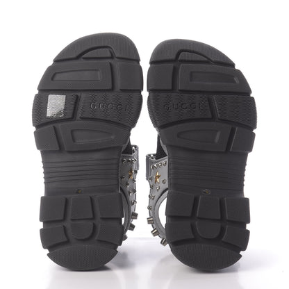 Gucci Technical Canvas Calfskin Reflective Studded Mens Aguru Sandals 6 Silver Black 6 of 9