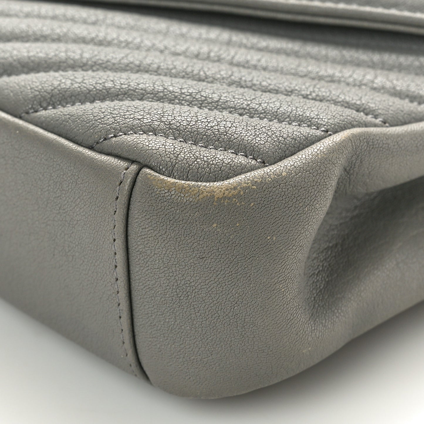 Sheepskin Matelasse Chevron Monogram Medium College Bag New Stone Grey