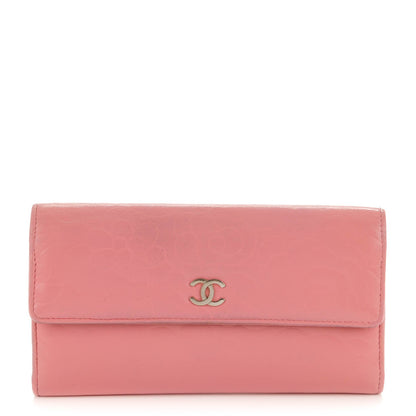 Chanel Lambskin Embossed Camellia Large Gusset Flap Wallet Pink 1 of 14
