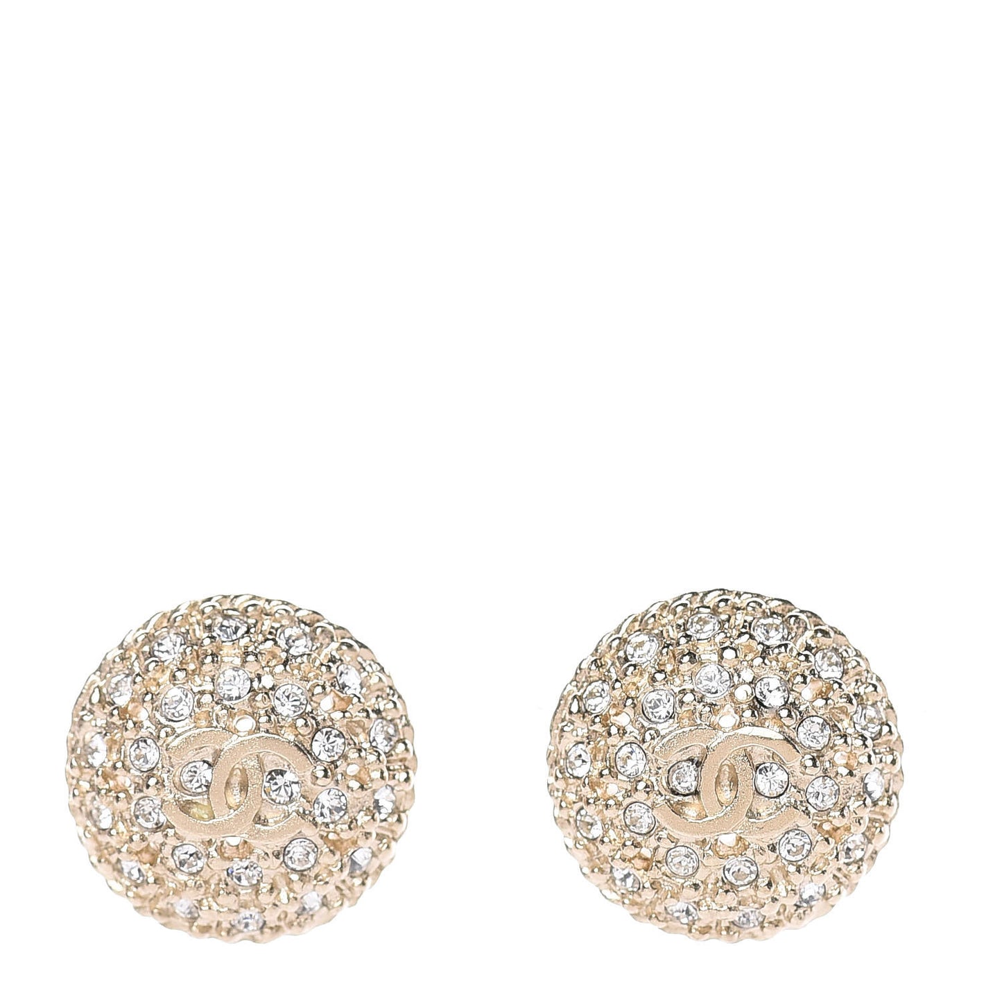 Crystal Perforated CC Round Earrings Gold