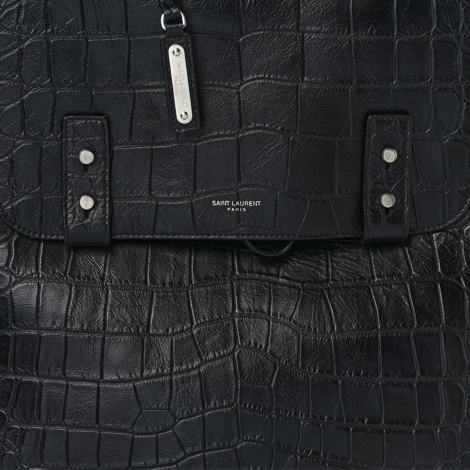Saint Laurent Calfskin Crocodile Embossed Sac De Jour Backpack Black 8 of 13