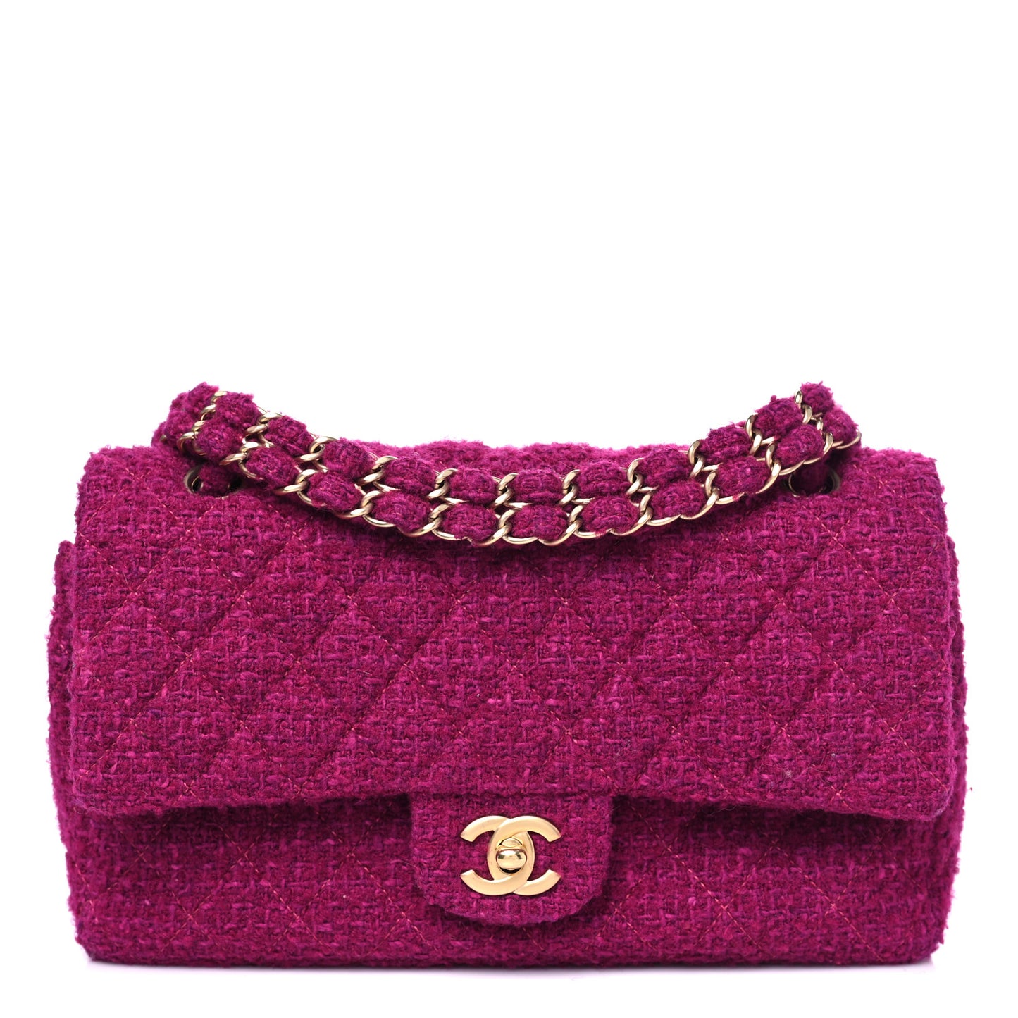 Tweed Quilted Double Flap Fuchsia