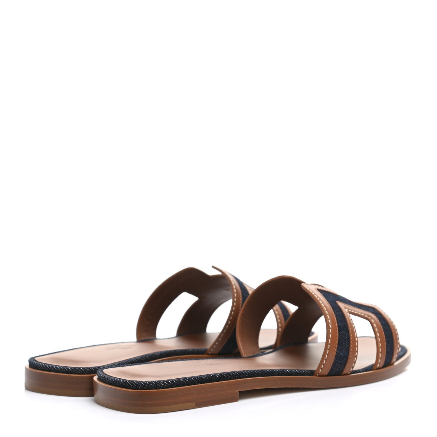 Calfskin Denim Oran Sandals 37 Bleu Brut Gold