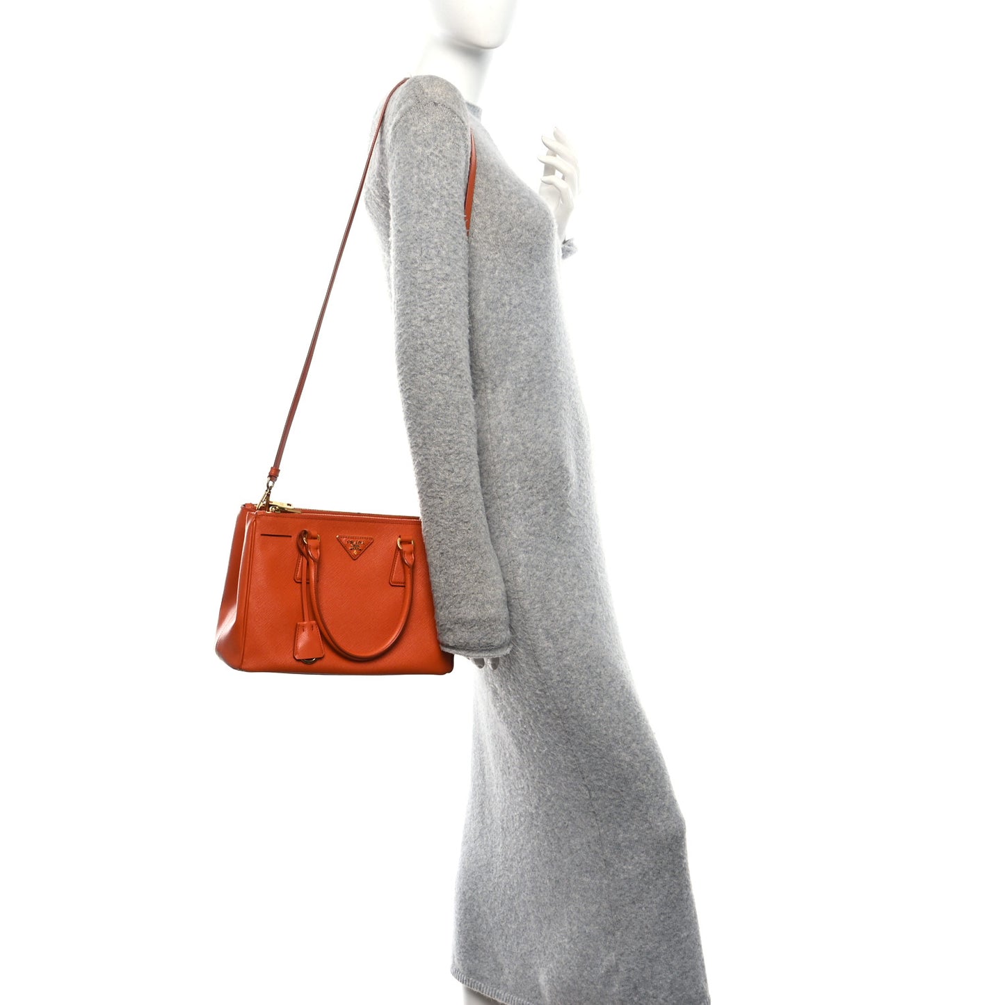 Saffiano Lux Small Galleria Double Zip Tote Papaya