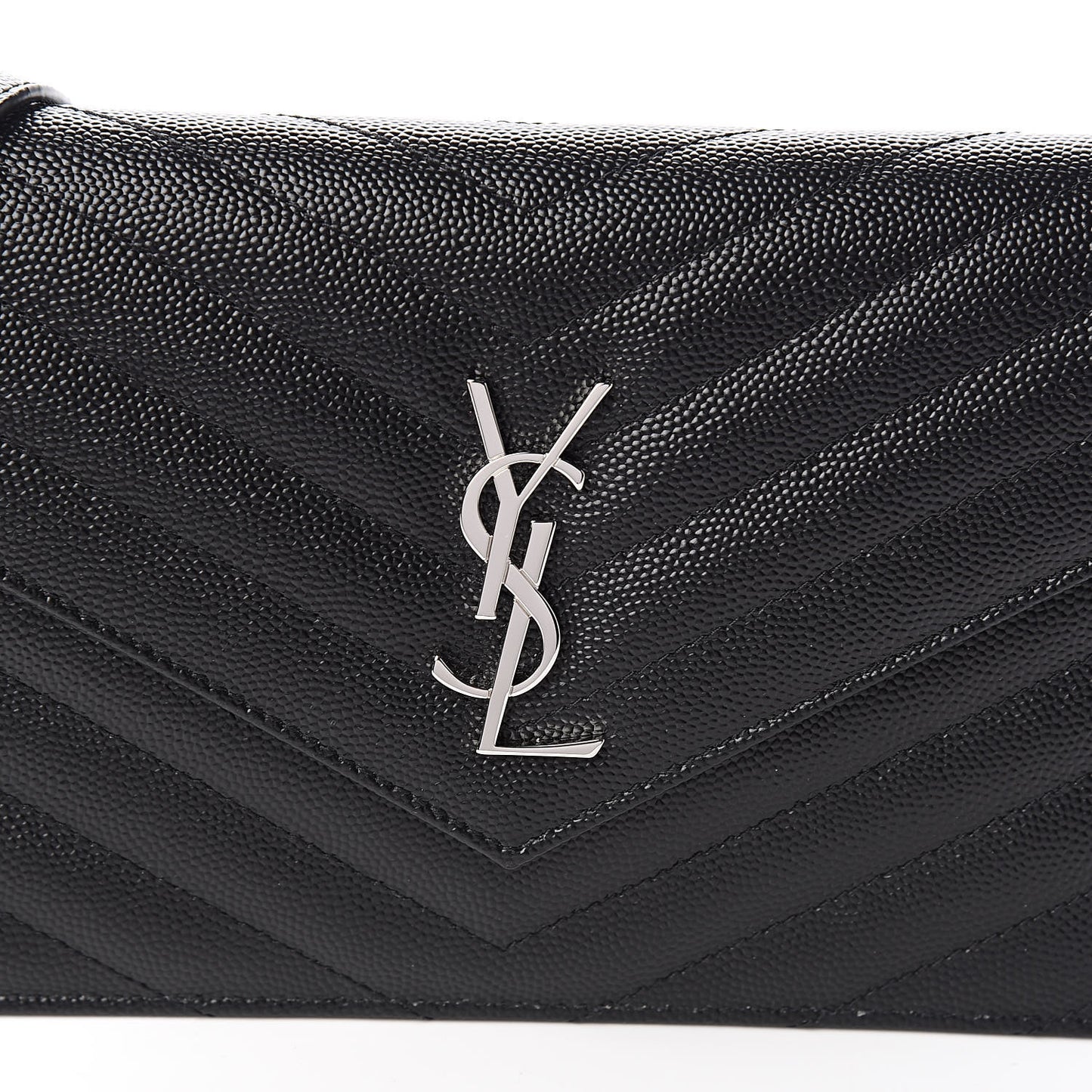 Grain De Poudre Matelasse Chevron Monogram Envelope Chain Wallet Black