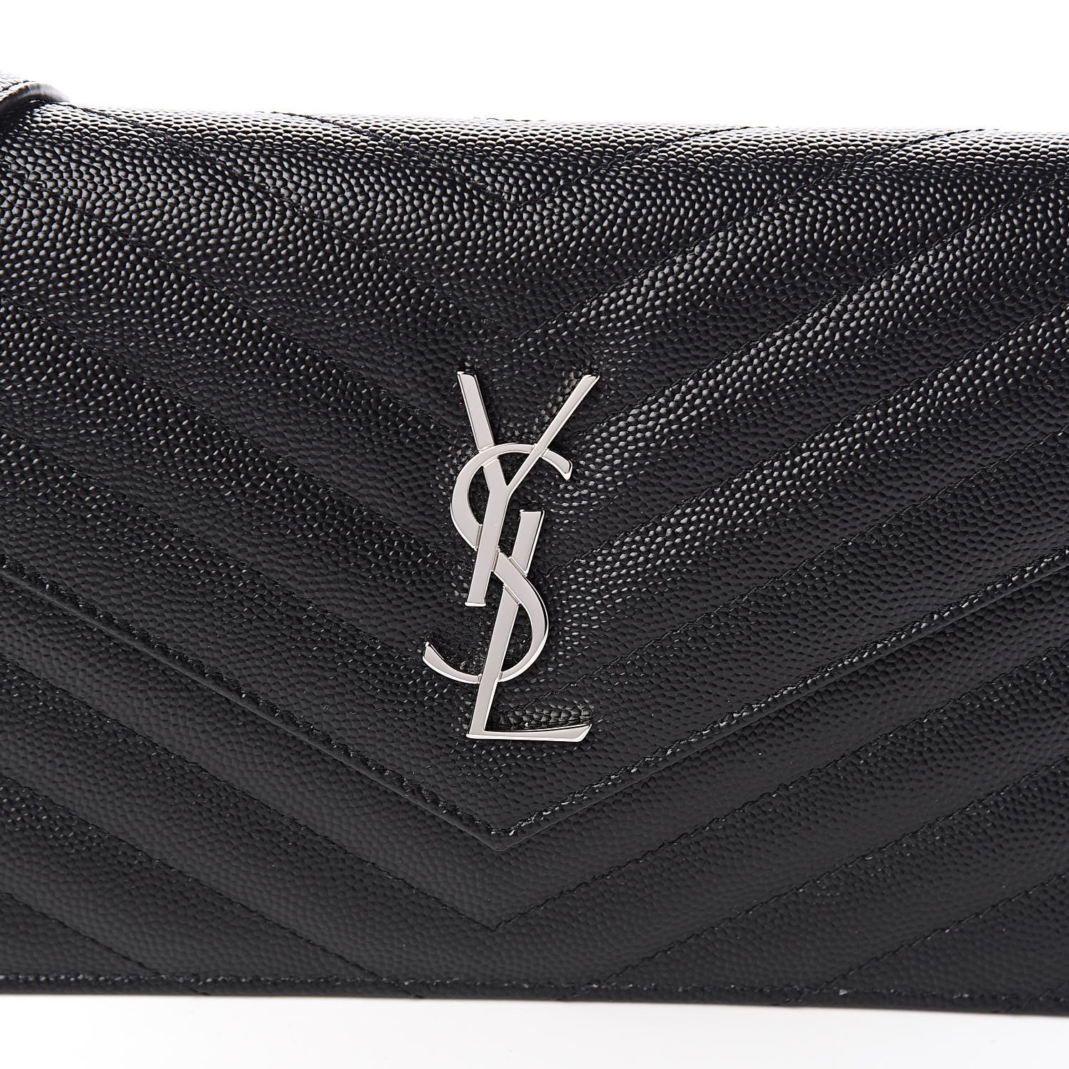 Saint Laurent Grain De Poudre Matelasse Chevron Monogram Envelope Chain Wallet Black 9 of 10