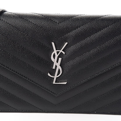 Saint Laurent Grain De Poudre Matelasse Chevron Monogram Envelope Chain Wallet Black 9 of 10