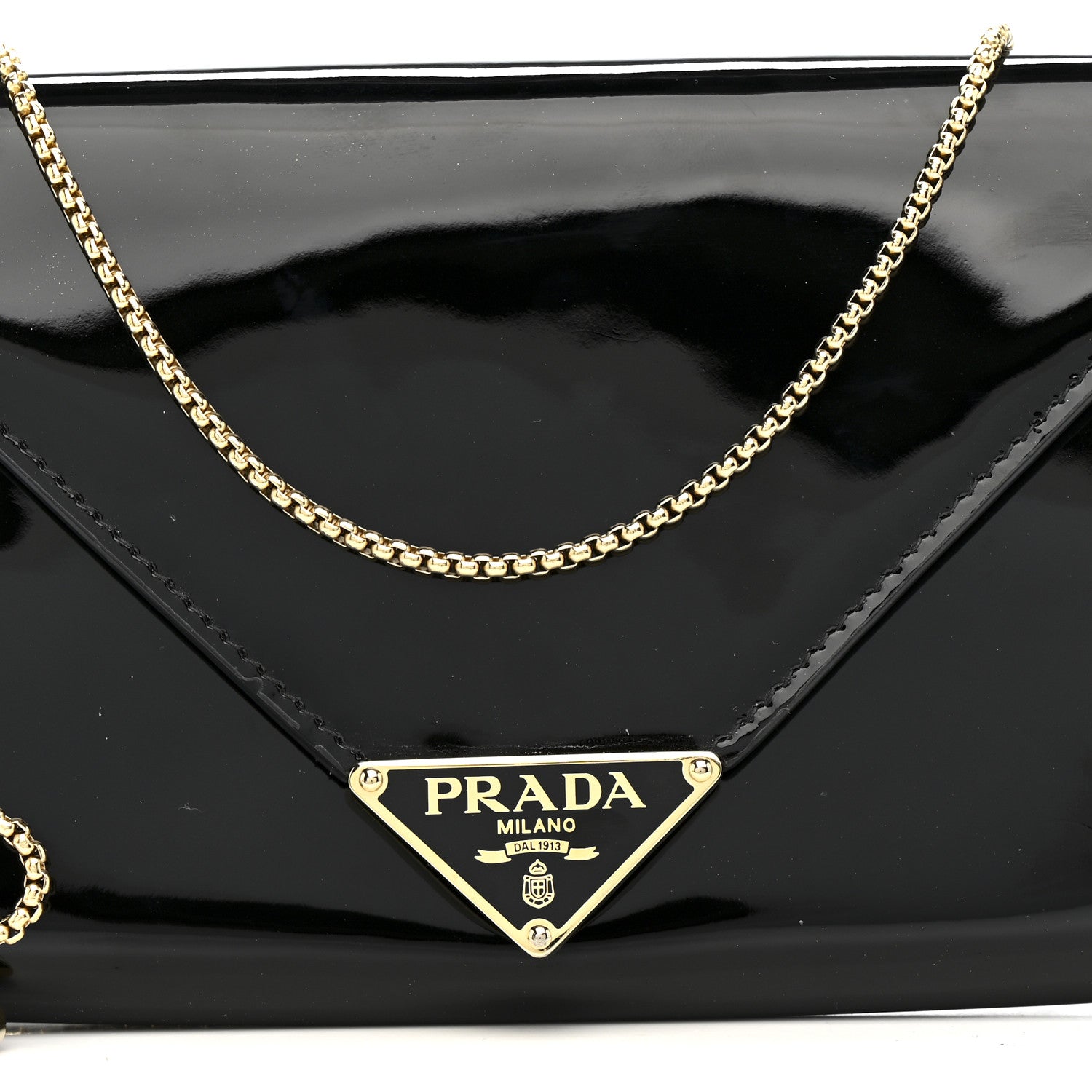 Prada Vernice Metal Triangle Logo Clutch Black 7 of 13