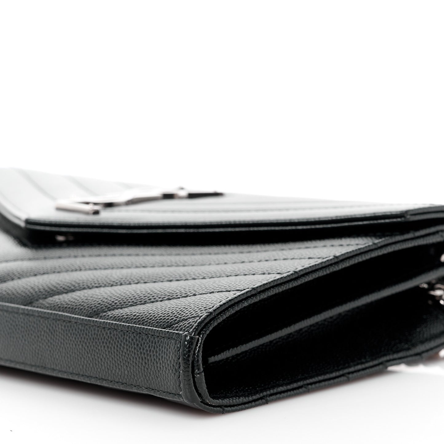 Grain De Poudre Matelasse Chevron Monogram Chain Wallet Black