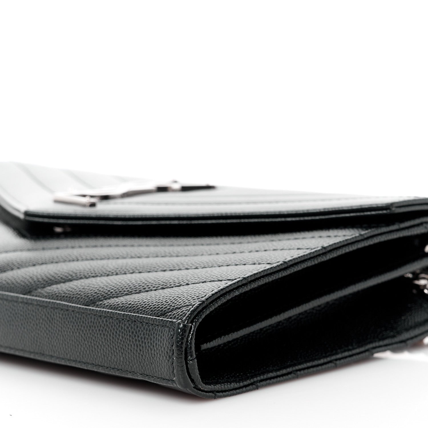 Saint Laurent Grain De Poudre Matelasse Chevron Monogram Chain Wallet Black 11 of 11
