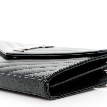 Saint Laurent Grain De Poudre Matelasse Chevron Monogram Chain Wallet Black 11 of 11