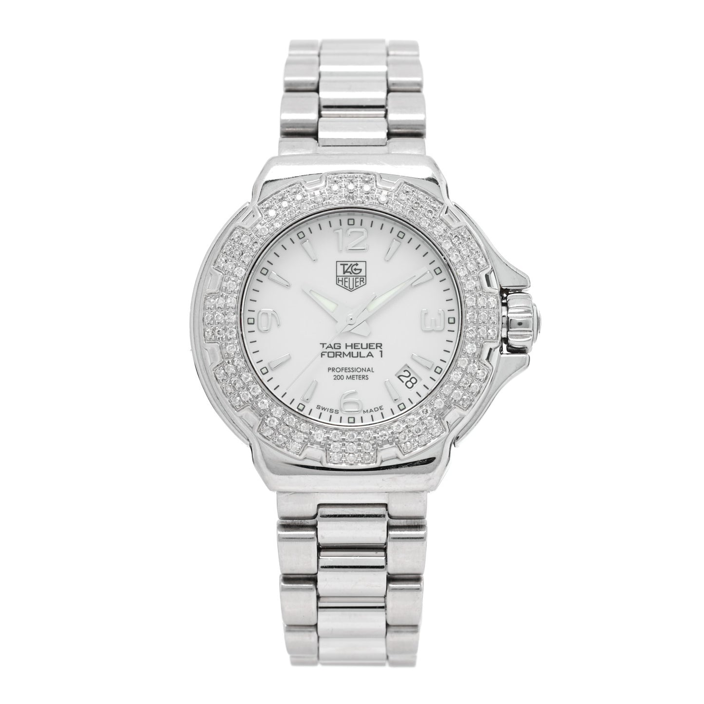 Stainless Steel Diamond Bezel 35mm Formula 1 Lady Quartz Watch White WAC1215-0