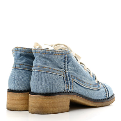 Chanel Denim Lace Up Boots 38.5 Light Blue 5 of 11