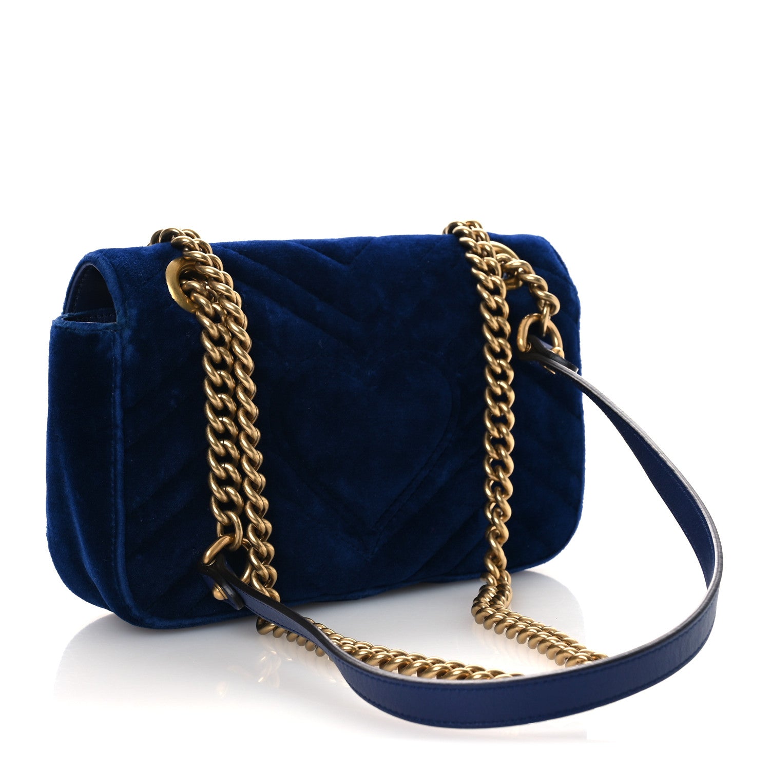 Gucci Velvet Matelasse Mini GG Marmont Shoulder Bag Cobalt Blue 3 of 12