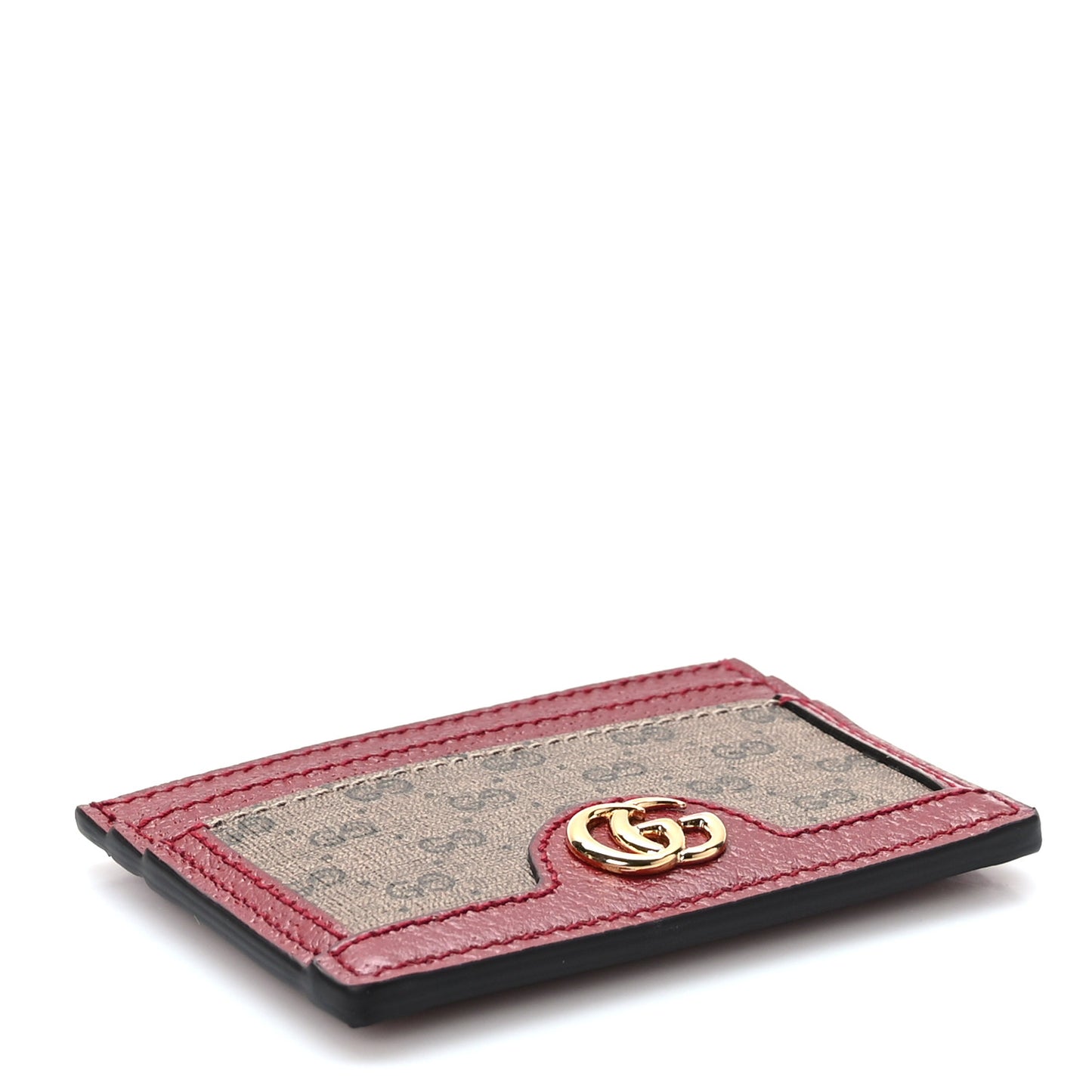 X DORAEMON Mini Vintage GG Supreme Monogram Card Holder Beige Cherry Red