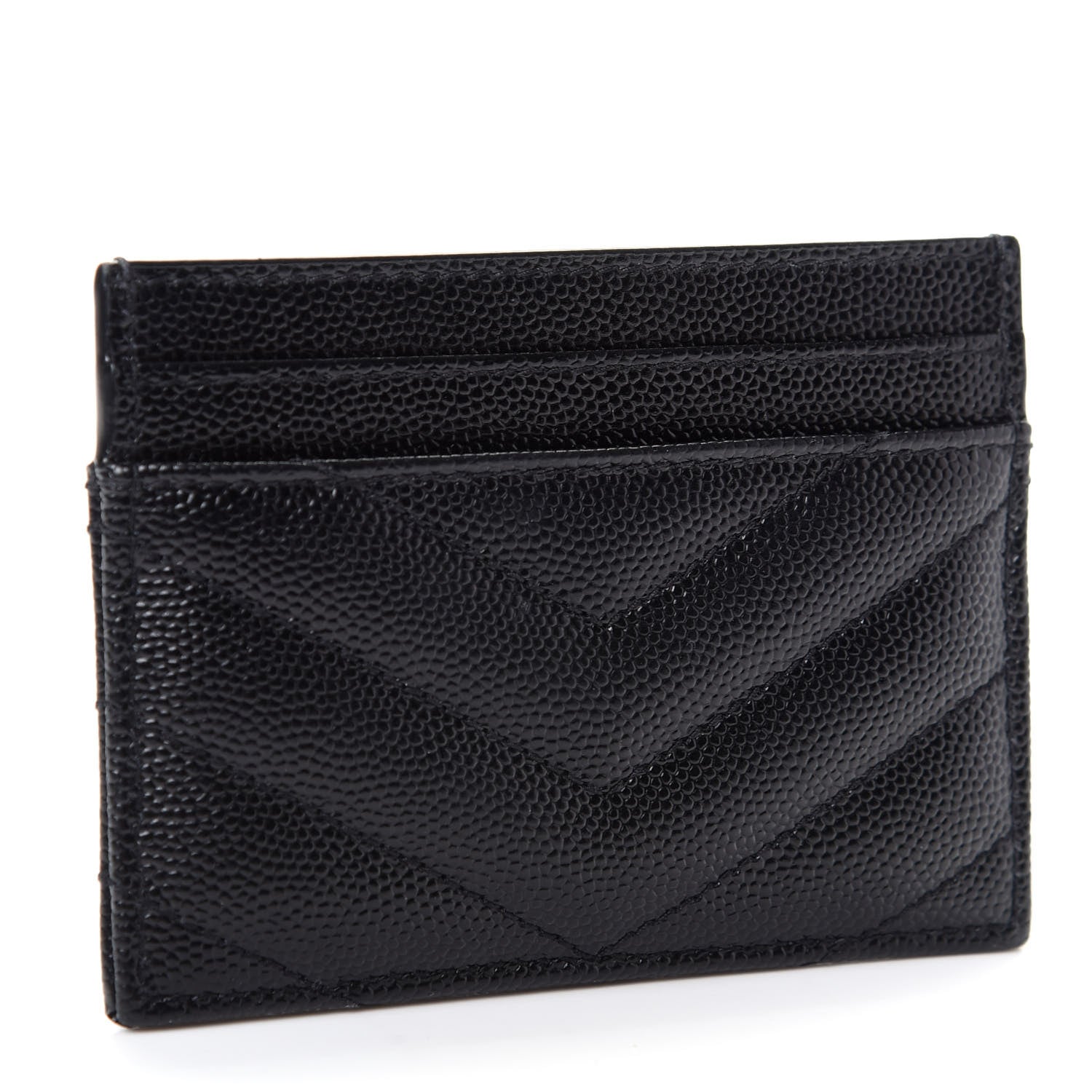 Saint Laurent Grain De Poudre Matelasse Chevron Monogram Credit Card Case Black 3 of 7