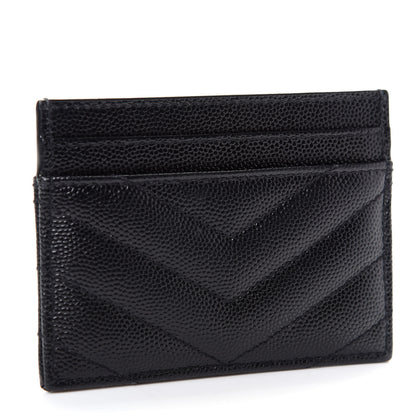 Saint Laurent Grain De Poudre Matelasse Chevron Monogram Credit Card Case Black 3 of 7