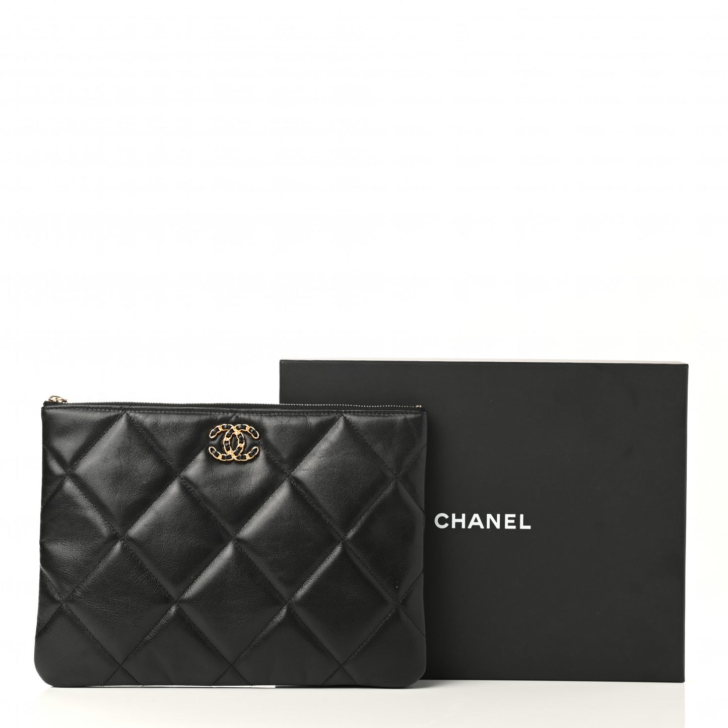 Goatskin Quilted Large Chanel 19 Cosmetic Case Black