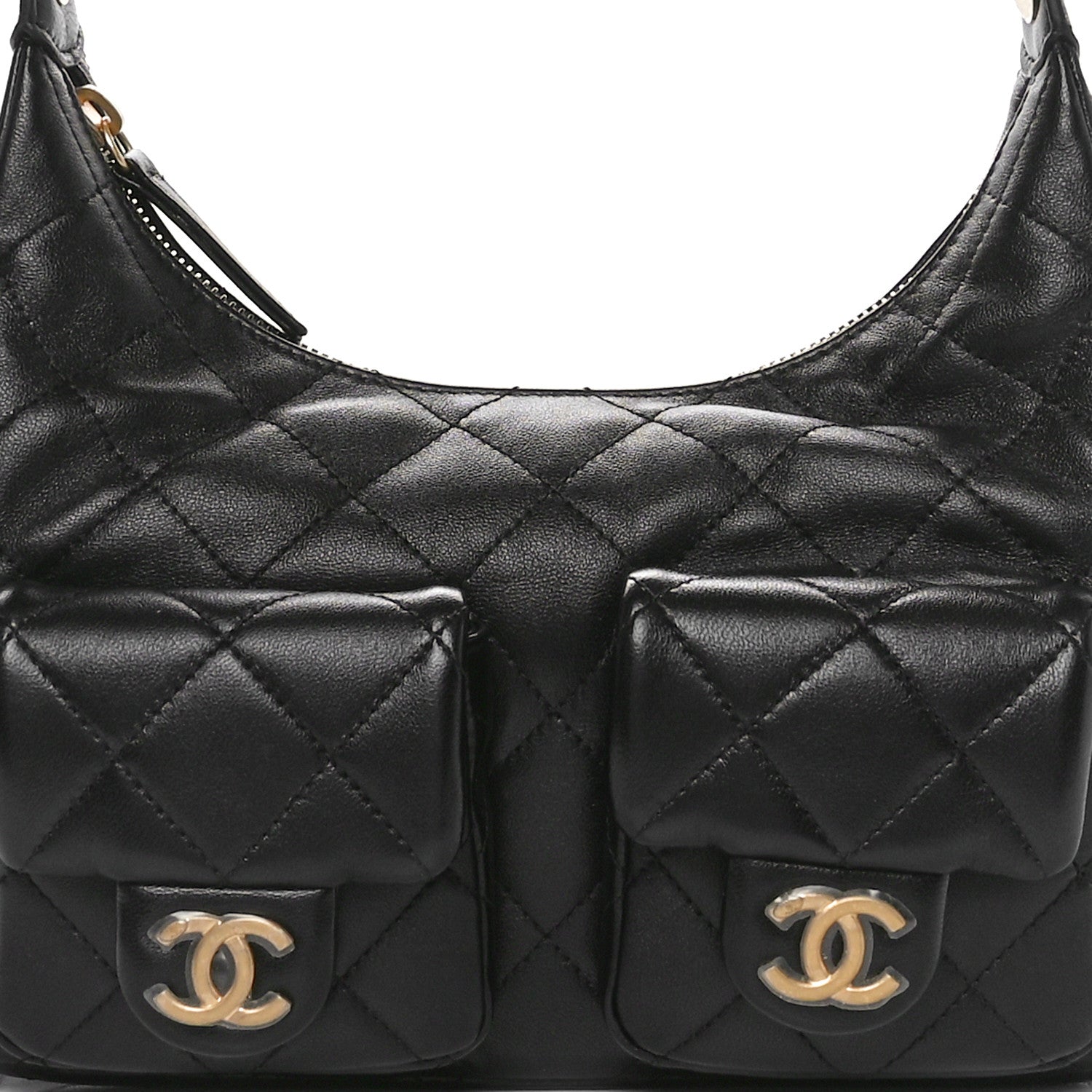 Chanel Shiny Lambskin Quilted Trendy Pockets Hobo Black 8 of 11
