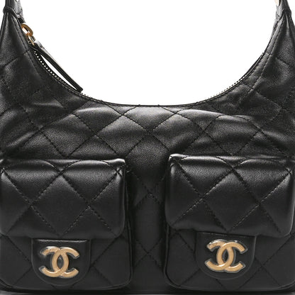 Chanel Shiny Lambskin Quilted Trendy Pockets Hobo Black 8 of 11
