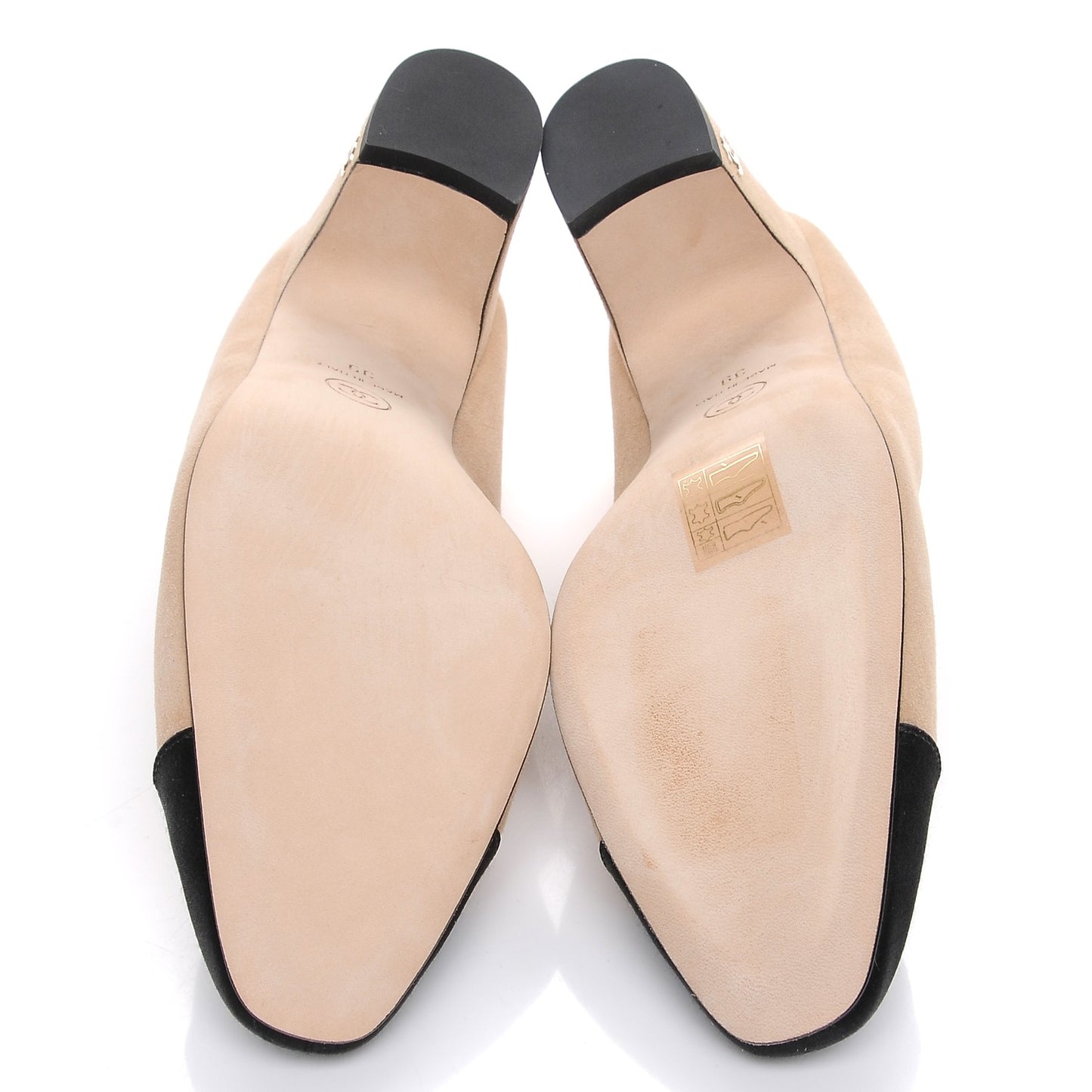 Suede Satin Cap Toe Low Heel Pumps 39 Beige Black