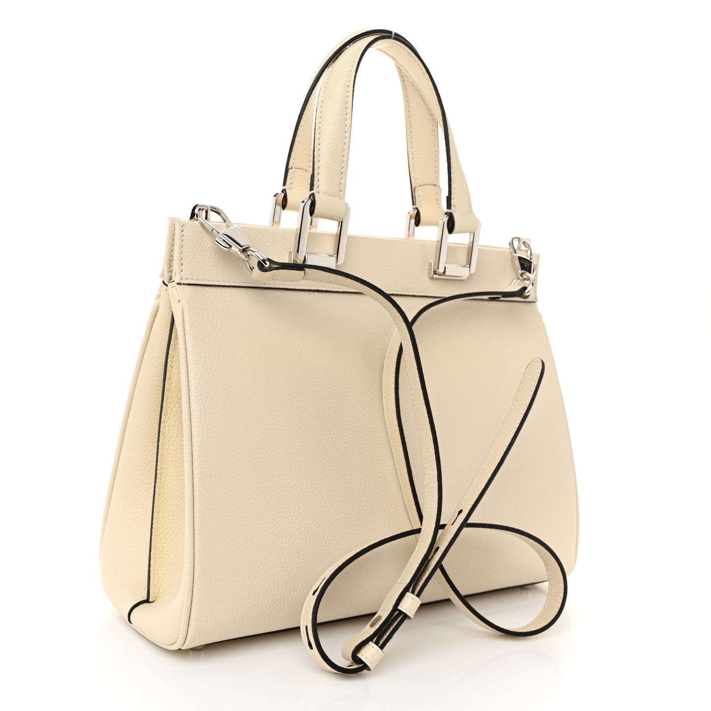 Grainy Calfskin Small Zumi Top Handle Bag Mystic White