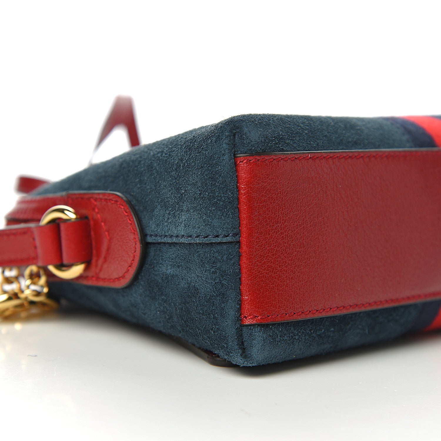 Gucci Suede Calfskin Web Small Ophidia Dome Shoulder Bag New Blue Romantic Cherry 7 of 9