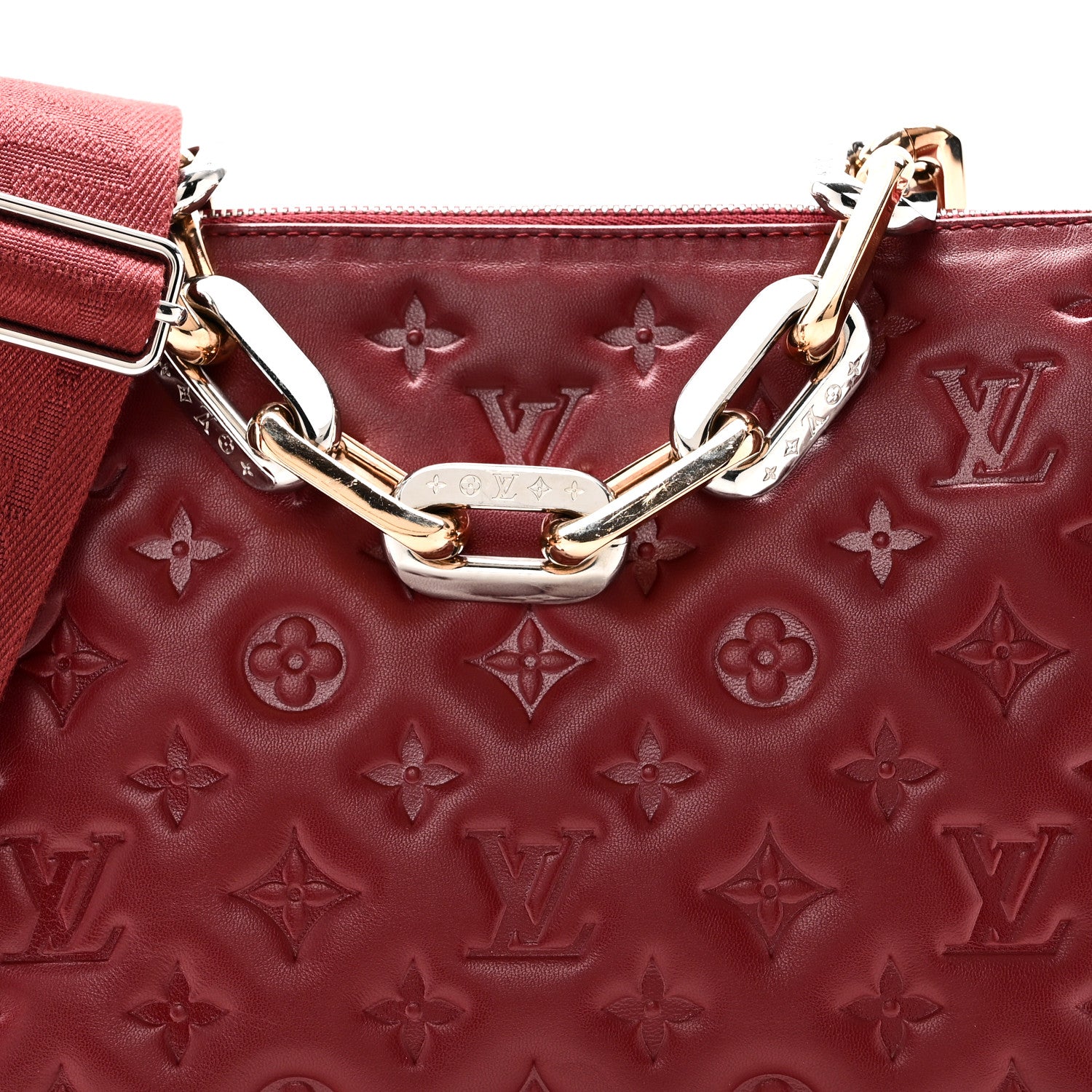 Louis Vuitton Lambskin Embossed Monogram Coussin PM Wine 7 of 9