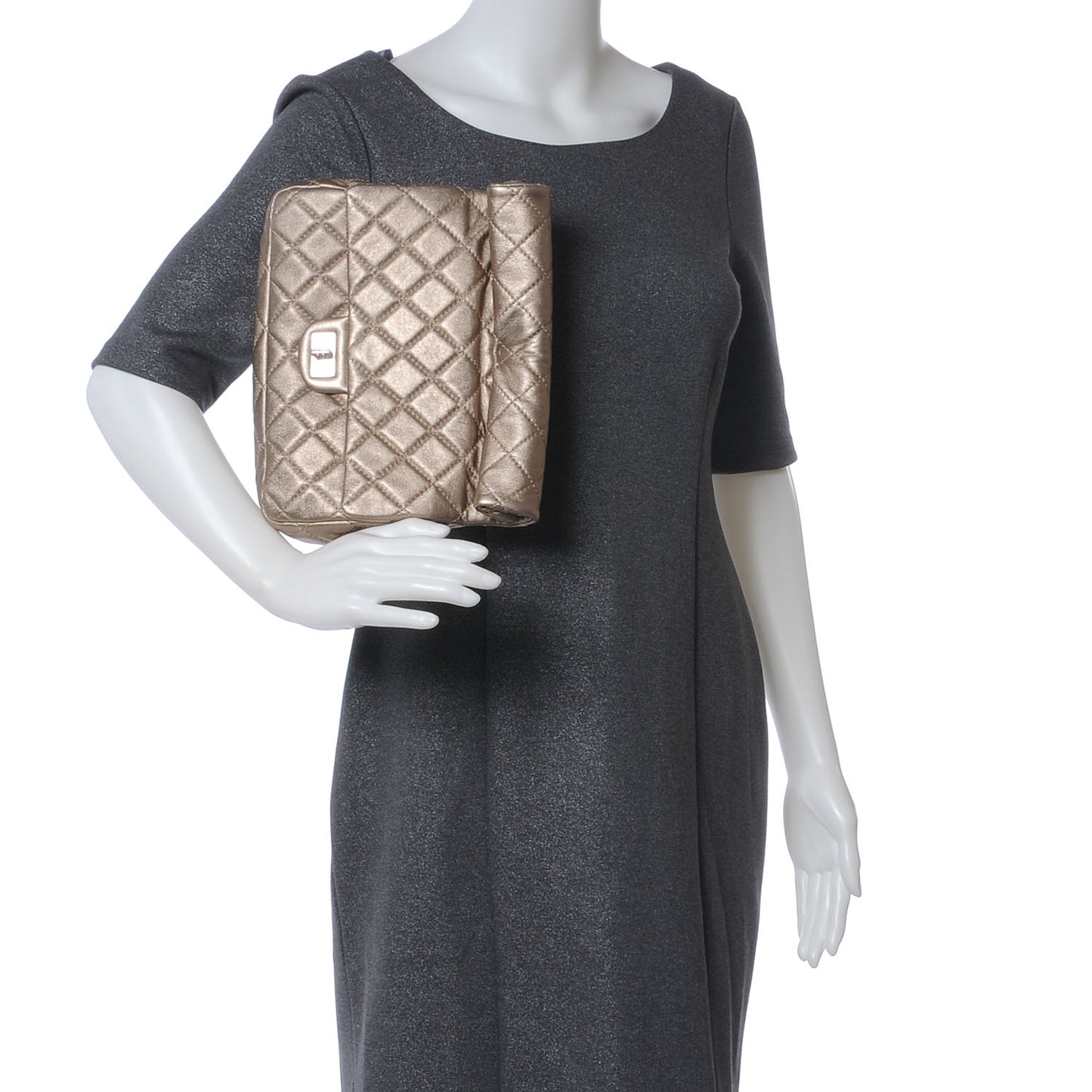 Calfskin Quilted Roll Clutch Metallic Gold