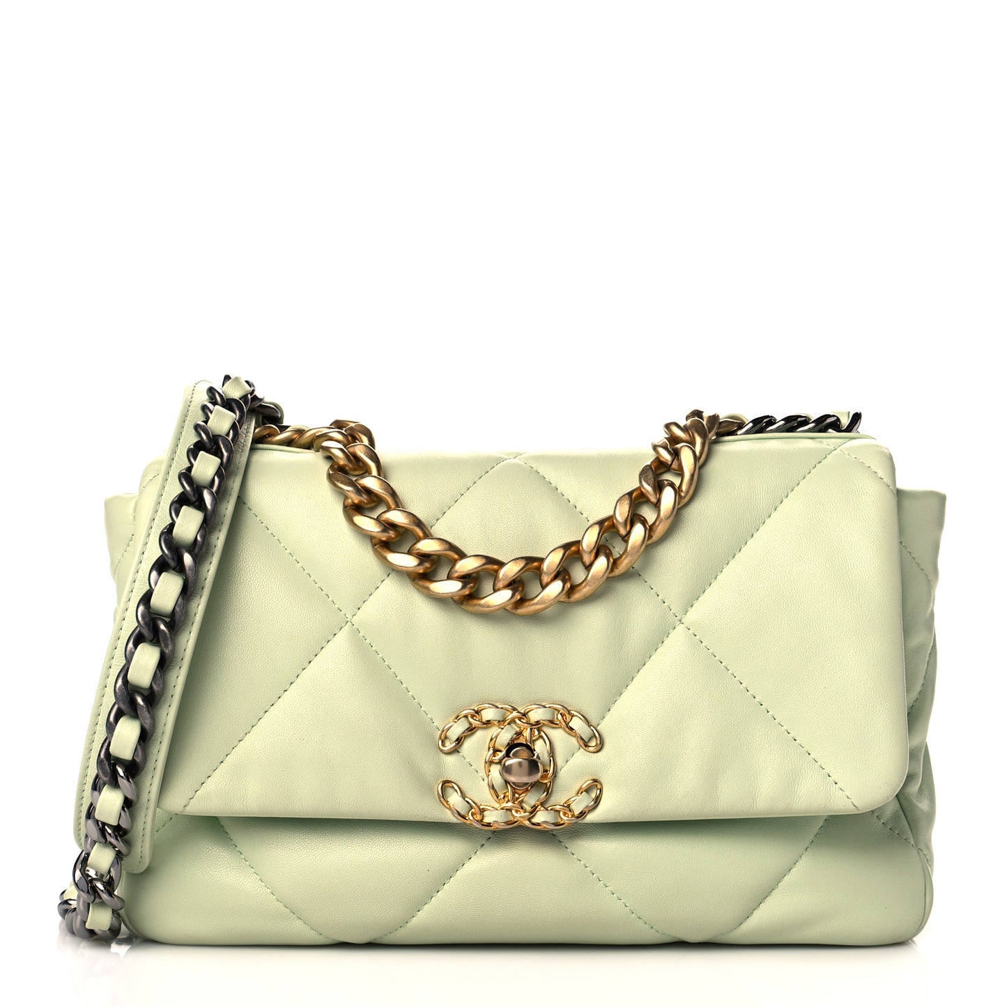 Lambskin Quilted Medium Chanel 19 Flap Light Green