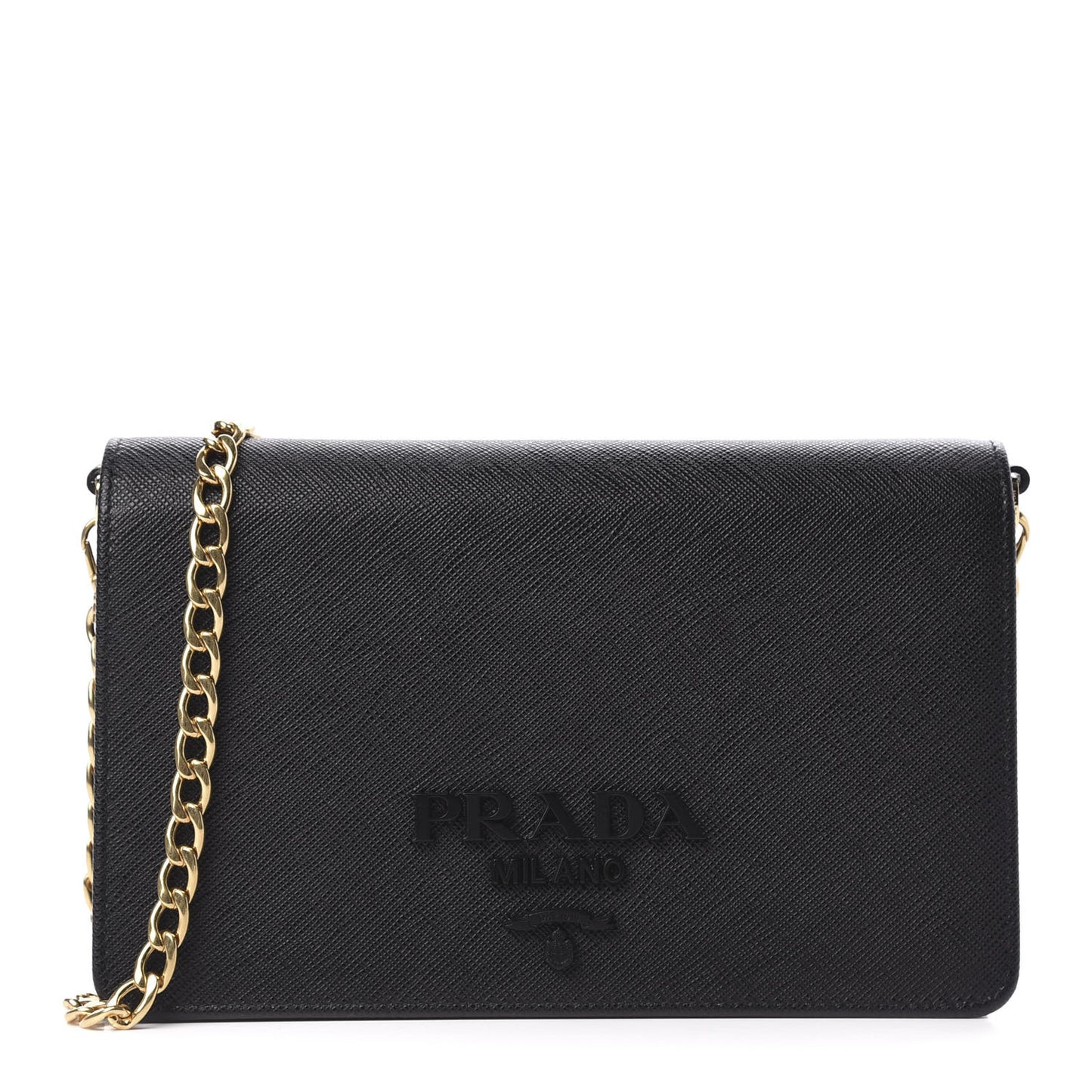 Saffiano Lux Monochrome Chain Wallet Black