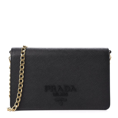 Prada Saffiano Lux Monochrome Chain Wallet Black 1 of 10