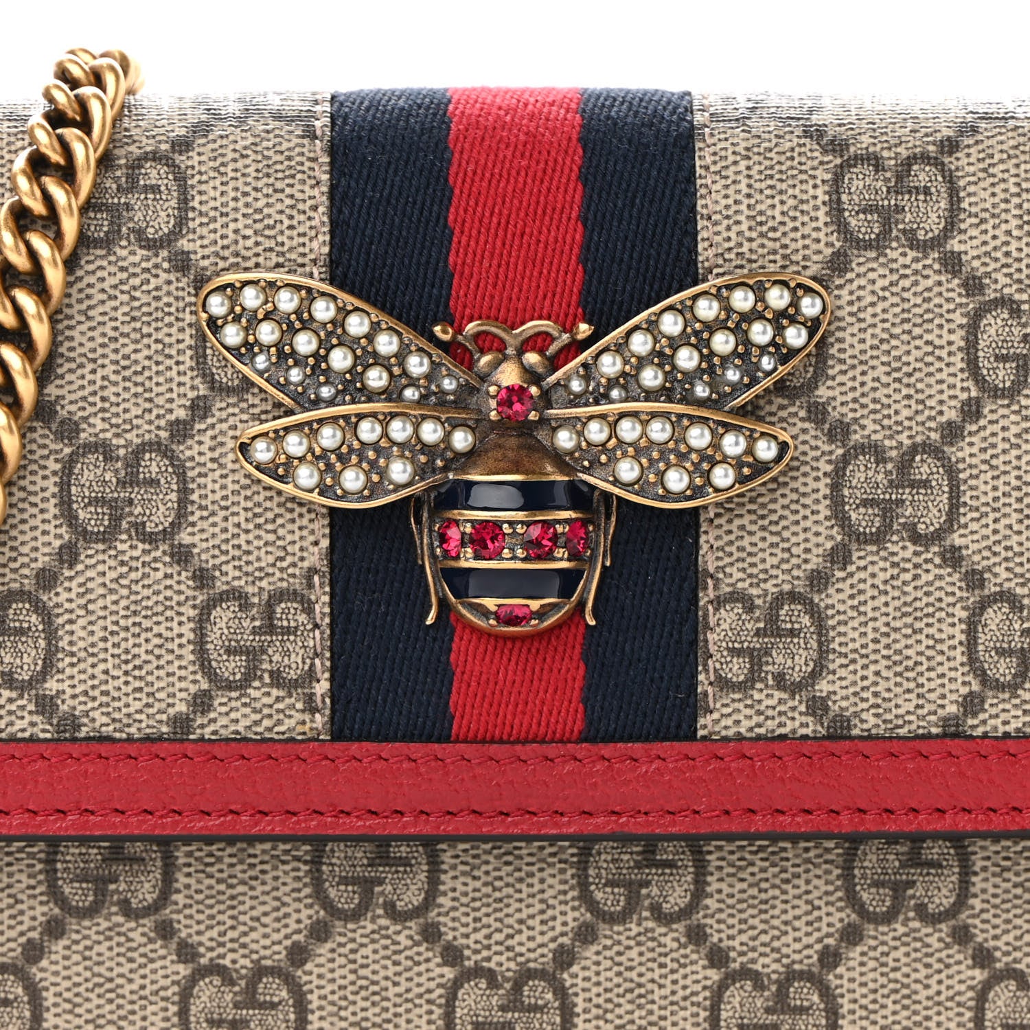 Gucci GG Supreme Monogram Web Queen Margaret Chain Wallet Red 7 of 8