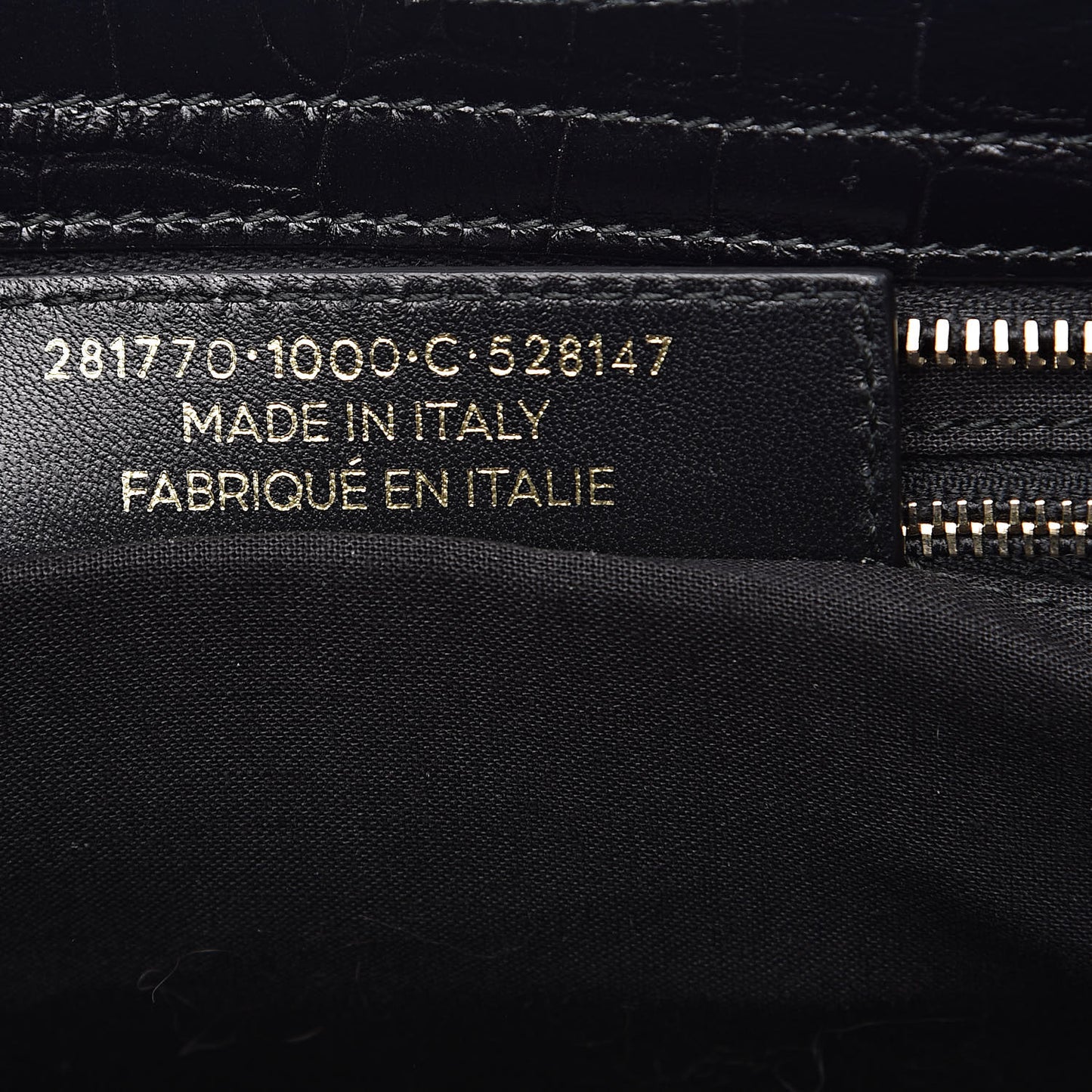 Calfskin Crocodile Embossed Giant 12 Gold Hardware City Black