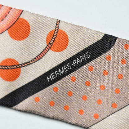 Hermes Silk Clic Clac A Pois Twilly Rose Nacre Marron Corail 7 of 7
