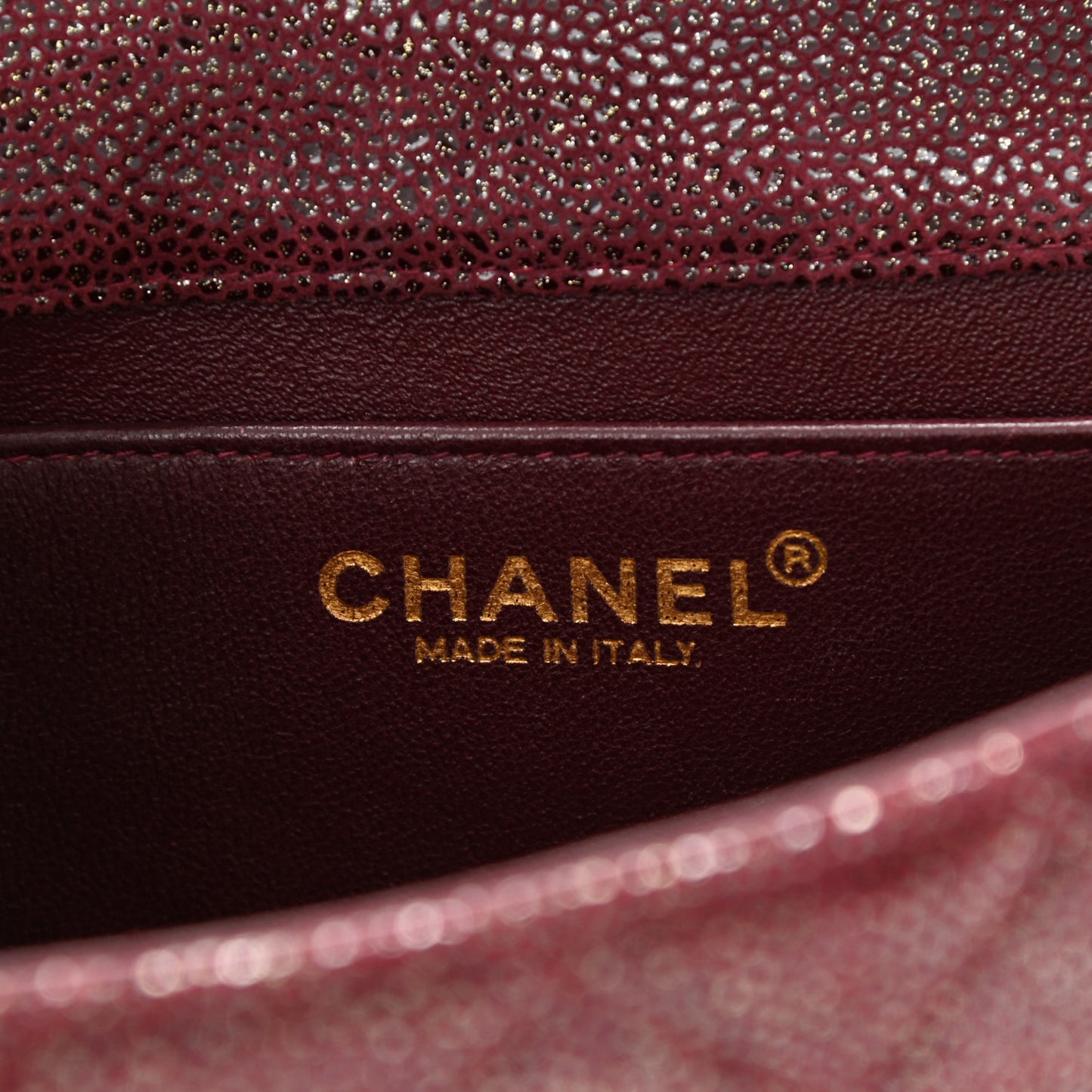 Iridescent Caviar Quilted Extra Mini Flap Burgundy