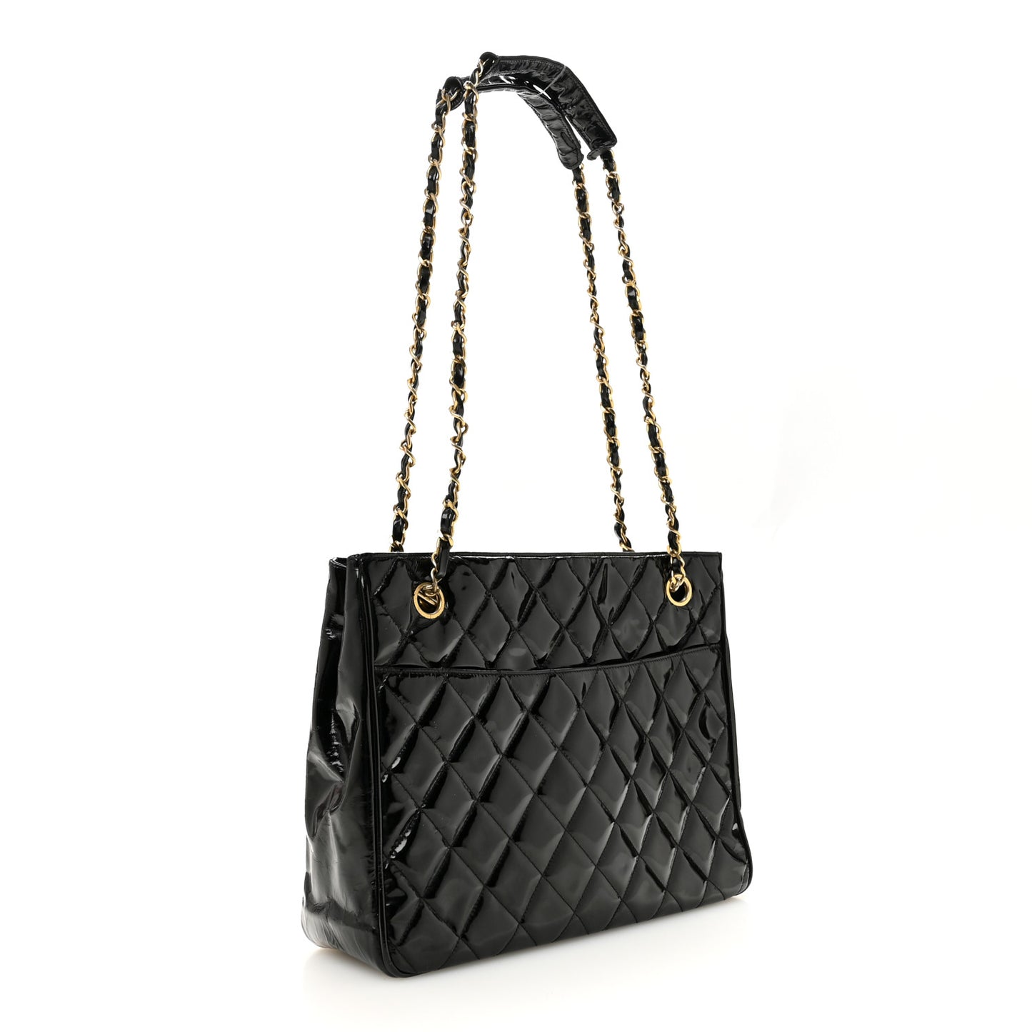 Patent Quilted Shopping Tote  Black