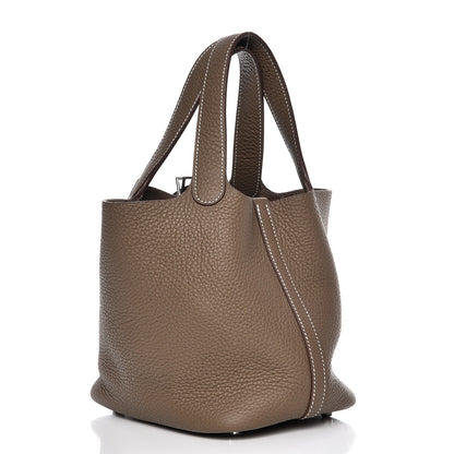 Hermes Taurillon Clemence Picotin Lock 18 PM Etoupe 3 of 9